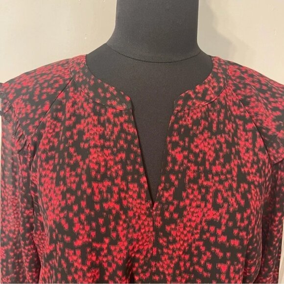 Beachlunchlounge Size M Red Black Kelsea Babydoll Semi Sheer Flowy Ruffle Dress - Picture 10 of 13